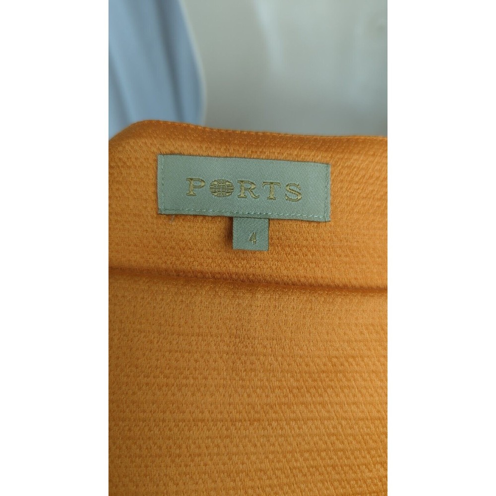 PORTS 1961 orange Silk Sheath Dress Striped Belt Pleated Cap Sleeve Resort S 4 - Picture 3 of 4